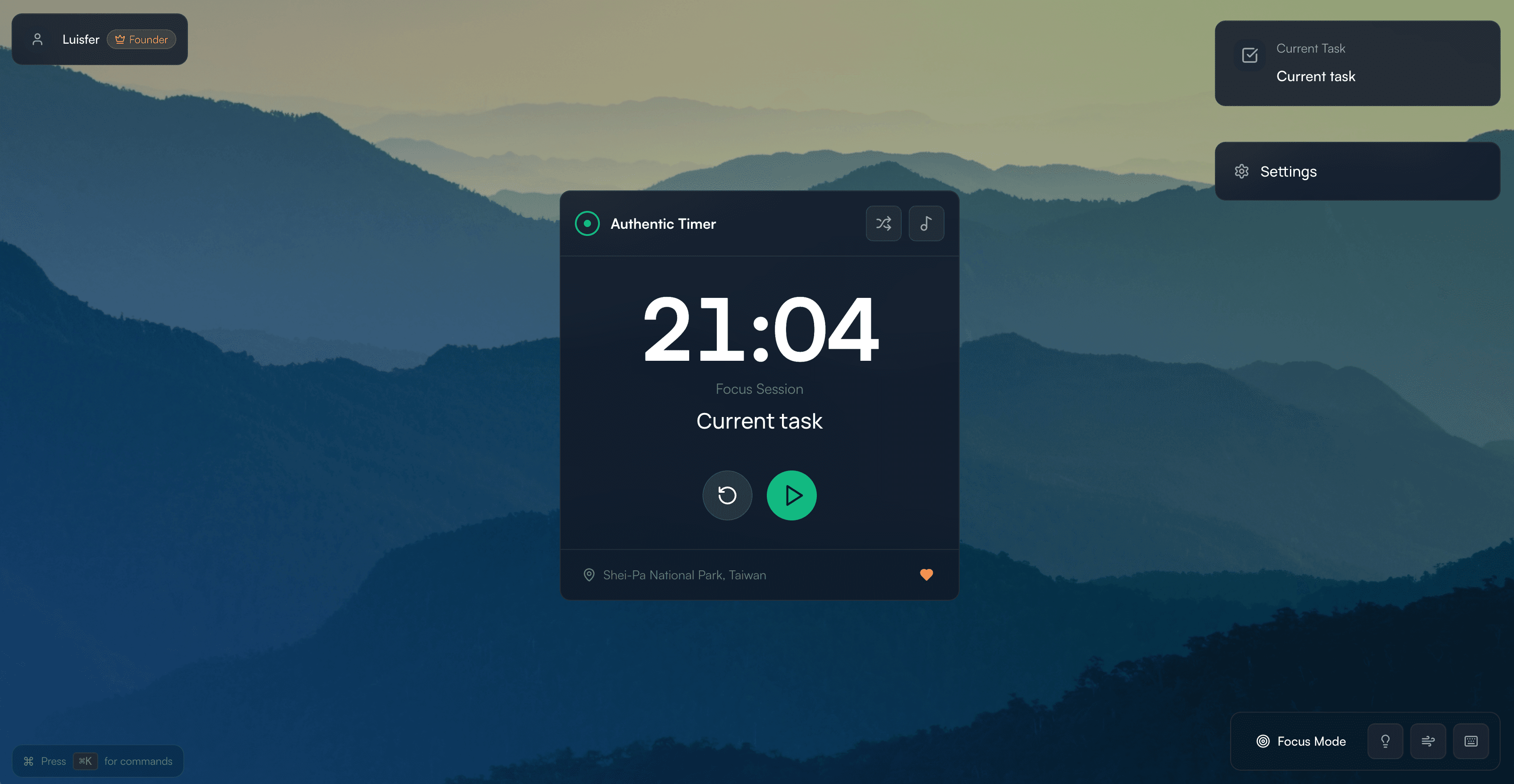 Authentic Timer - Main interface